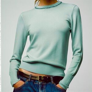 Zara Mint Green Crystal Embellished Sweater | Knit Top NWT S